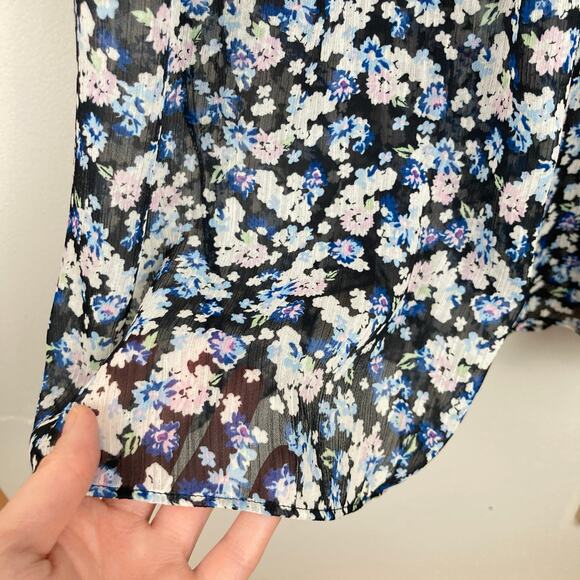 H&M Womens S Oversized Black Ditsy Floral Sheer Chiffon Dress Cottage Milkmaid - Picture 9 of 11